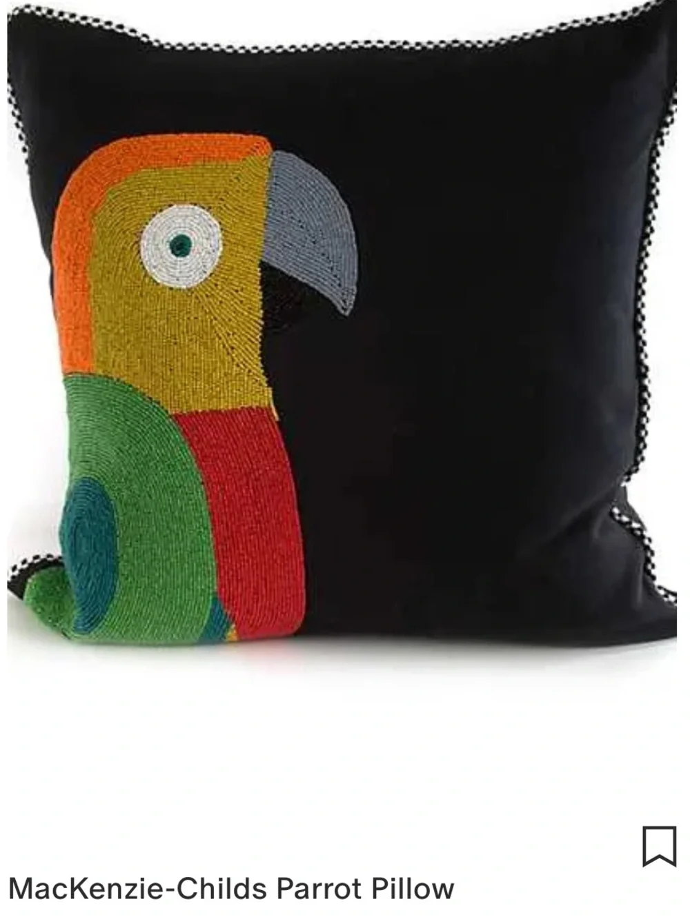 Mackenzie Childs parrot pillow sham beaded multicolor embellished bird cotton